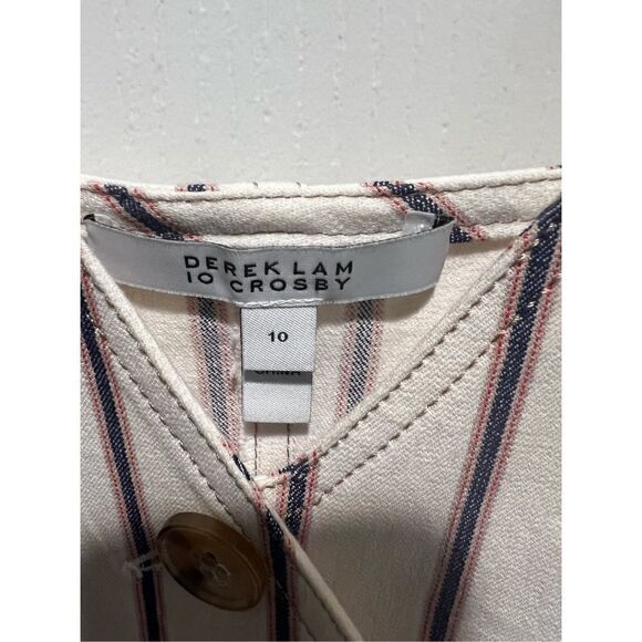 DEREK LAM 10 CROSBY Belted Asymmetrical Placket Pencil Striped Dress Size: 10 - Picture 6 of 6